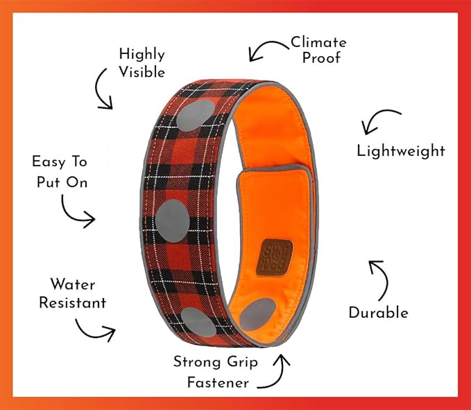 SPOT THE DOG! Reflective Dog Collar - Adjustable Pet Collars, Safe, Durable, Comfortable Dog Walking Accessories for Large Dog, Hunting Dog, Puppy, Boy, Girl Dog Collars (Blaze Orange, Red Plaid, L)