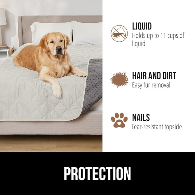GORILLA GRIP Waterproof Bed Cover for Dogs, 82x68, Gripped Slip Resistant Backing, Leak Proof Washable Dog Blanket Covers Sofa, Couch, Sectional, Crate, Car, RV Seats, Pet Puppy Essentials Light Taupe