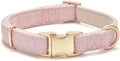Soft Cotton Hemp Dog Collar with Metal Buckle Adjustable Tweed Dog Collars for Female Small Medium Large Dogs(Pink,Small)