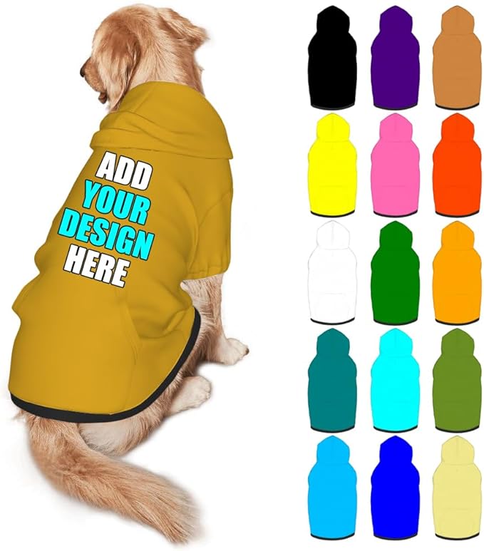 Custom Dog Hoodie Personalized Photo Text Logo Name Dog Clothes, Soft & Warm for Puppy Sweatshirt Hooded for Small Medium Large Dogs Girl/Boy Cats/Kitten, Goldenrod, XL