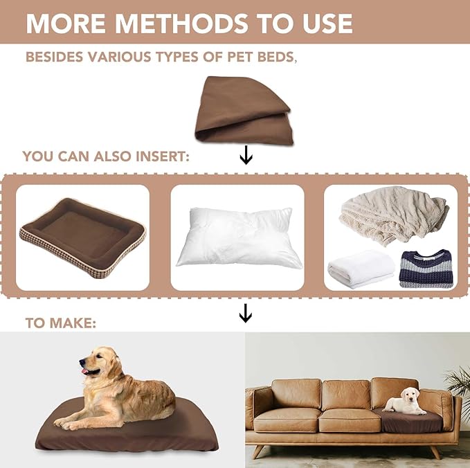 Dog Bed Cover Waterproof Replacement Machine Washable Covers for Dog Bed Heavy Duty Scratch Resistant Mattress Protector Pet Bed 36x27 Inch Brown Cover Only