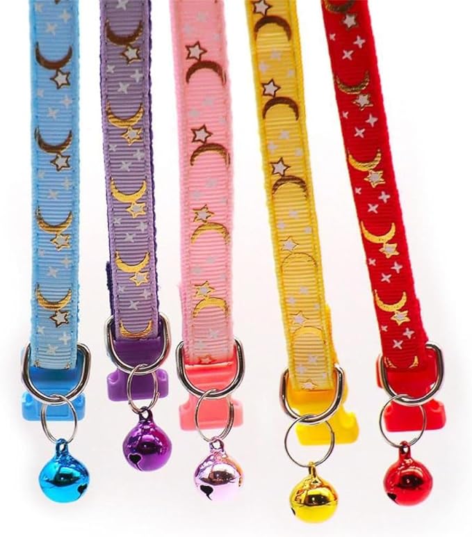 Reflective Cat Collars Breakaway with Bell Moons Stars 2 Pack Girl Boy Pet Kitten Collar Adjustable 7.5-12.5 Inch (Blue)