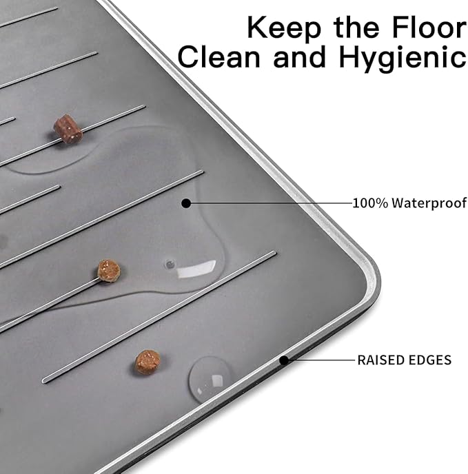 Ultibe Silicone Pet Food Mats - Largest Dog Feeding Tray, Waterproof, 48" x 32", Gray Green