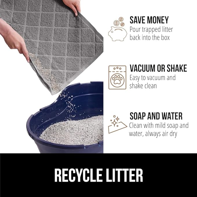 GORILLA GRIP Cat Litter Box Mat, 40x28, Water Resistant, US Designed Kitty Litter Trapping Mats, Easy to Clean, Scatter Control, Less Mess and Clean Floors, Kitten Supplies for Indoor Cats, Grey