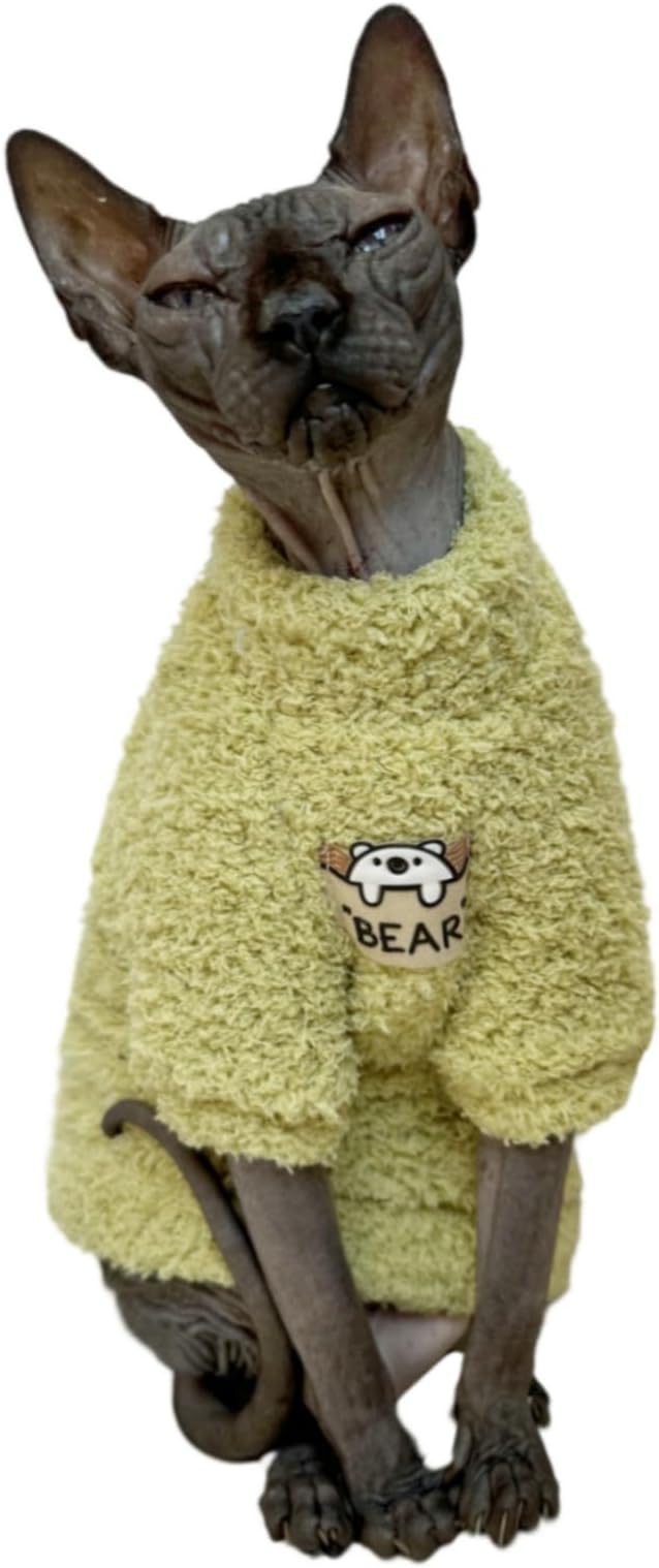 Sphynx Cat Clothes Hairless Cat Super Soft Warm Fleece T Shirt Elastic Winter Sweater Outfit, Pet Clothes for Sphynx Cat Coat for Cats and Small Dogs Apparel (Green, X-Large)