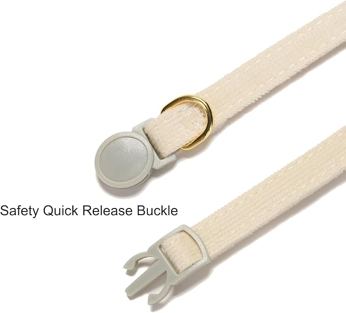 2 Pack Soft Corduroy Cat Collars with Bow Tie & Bell, Adjustable Breakaway Cotton Kitty Bowtie Collar for Female Male Cats(White & Grass Green)