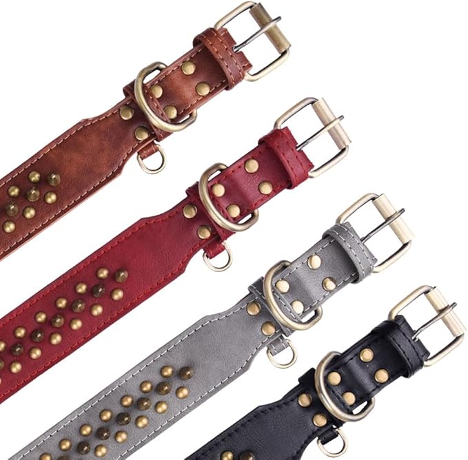 Spiked Dog Collar Soft Pu Leather Mushrooms Rivet Spike Studded Puppy Adjustable Pet Collars for Small Breeds (M, Red2)