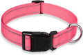 Reflective Dog Collar with Buckle Adjustable Safety Nylon Collars for Small Medium Large Dogs, Light Pink M