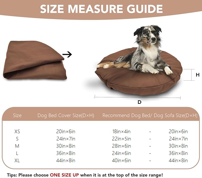 Dog Bed Cover Waterproof Replacement Machine Washable Covers for Dog Bed Heavy Duty Scratch Resistant Mattress Protector Pet Bed Round 30x30 Inch Cover Only Brown