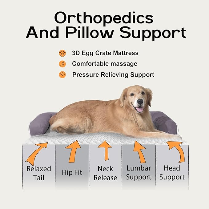 Dog Bed Large Sized Dogs-Orthopedic Waterproof Bed for Dogs,Large Dog Beds with Washable Removable Cover & Non-Slip Bottom