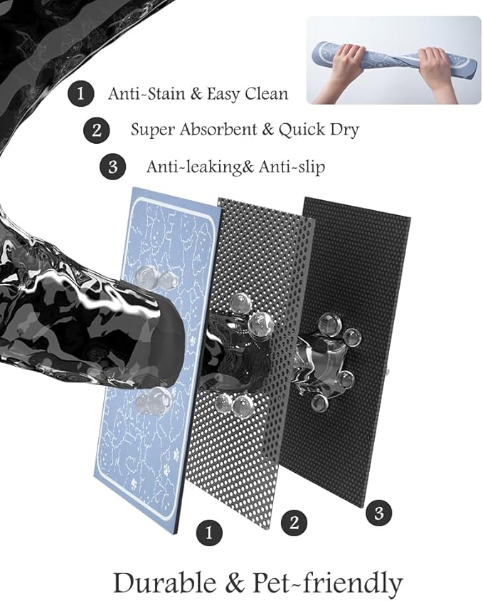 Pet Feeding Mat-Absorbent Dog Mat for Food and Water Bowl-No Stains Quick Dry Water Dispenser Mat-Dog Accessories Pet Supplies-Bowl for Messy Drinkers（BLUEDOGS,12"x19"