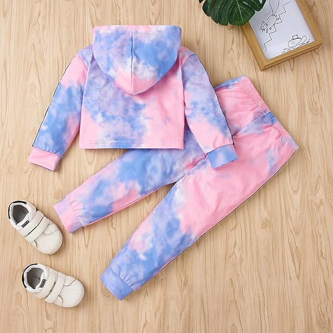 Toddler Baby Girls Clothes Long-sleeve Tie Dye Hoodie Sweatshirt Pants Hooded Outfit Set