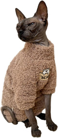 Sphynx Cat Clothes Hairless Cat Super Soft Warm Fleece T Shirt Elastic Winter Sweater Outfit, Pet Clothes for Sphynx Cat Coat for Cats and Small Dogs Apparel (Brown, Large)