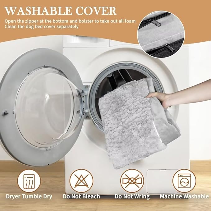 Comfort Expression Orthopedic Dog Bed for Extra Large Dogs 53x42 Inch, Waterproof Egg Crate Foam XXL Pet Bed with Removable Bolsters, Dog Couch with Washable Cover & Non-Slip Bottom, Grey White