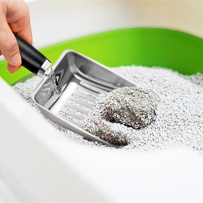 Cat Litter Scoop -Stainless Steel Cat Litter Scoop-Sturdy Mesh Scooper - Upgrade Mesh Shovel-Easy to Clean - Suitable for Cat Litter Box -Black-More