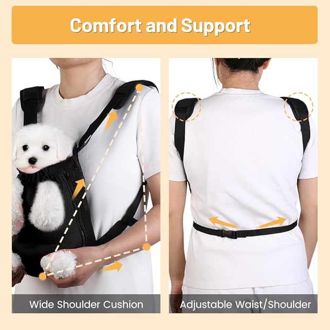 Inspack Dog Backpack Carrier/Cat Carrier, Adjustable Pet Front Carriers Travel Bag for Puppy Medium Dogs, Legs Out, Soft Ventilated Dog Chest Carry Backpacks for Hiking/Camping, 4-7 lbs, Black