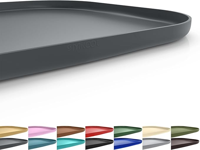 Silicone Pet Feeding Mat with Raised Edge for Food and Water, Dog Bowl Mats, Cat Bowls Placemat with High Lip for Floor Waterproof, Rubber Tray for Cats and Dogs 22 x 14 x 0.8 Dark Grey