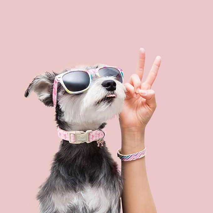 Girl Dog Collar for Giant Large Dogs - Cute Pink Plaid & Bow Print Spring/Summer Puppy Collar, Soft Adjustable Holiday Female Dog Collars with Quick Release Buckle XL