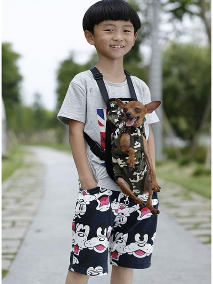Pet Dog Puppy Cat Carrier Five Holes Backpack Double Shoulder Straps Canvas Cotton Front Chest Backpack Bag(Colourful, Large)