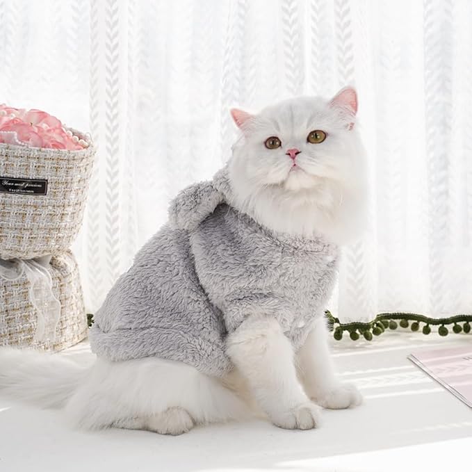 Selena Cat Bunny Ears Costume Cute Dog Kitten Hoodies Sweater Rabbit Ears Puppy Pet Apparel (Large,Gray)