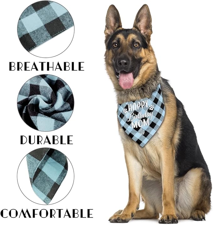 Dog Bandana for Happy Birthday Mom - Classical Plaid Printing Scarf Accessories, Pet Gift for Mom's Birthday Party (L16)