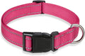 Reflective Dog Collar with Buckle Adjustable Safety Nylon Collars for Small Medium Large Dogs, Pink M