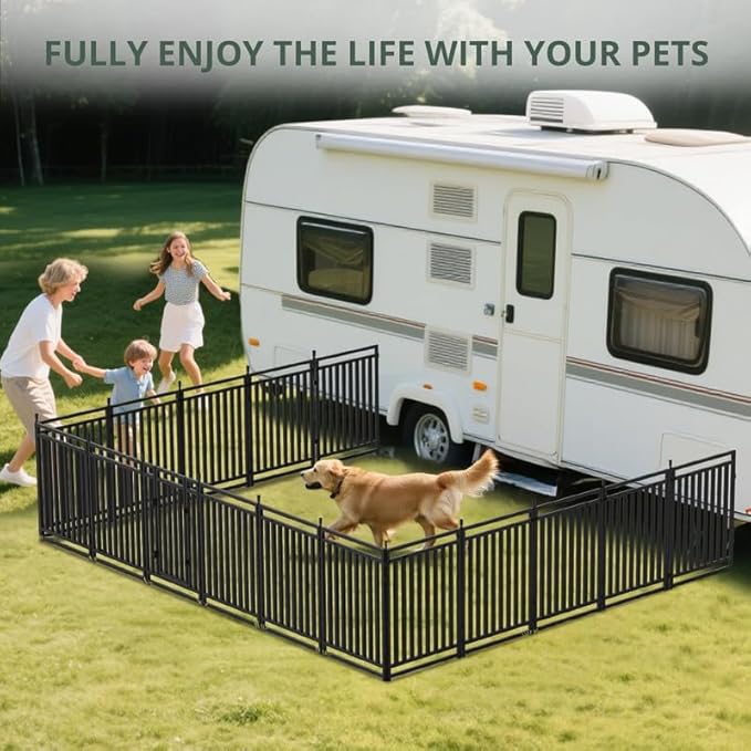 Dog Playpen Dog Fence Outdoor for Yard 47" H with 8 Panels Sturdy Portable Puppy Playpen for Indoor Outdoor RV Camping Use - Black Silver