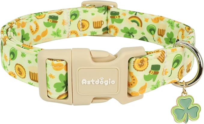 St. Patrick's Day Dog Collar,Light Green Puppy Collar with Lucky Shamrock,Adjustable Spring Cotton Collars Gifts for Small Medium Large Dogs,Dog Accessories XS