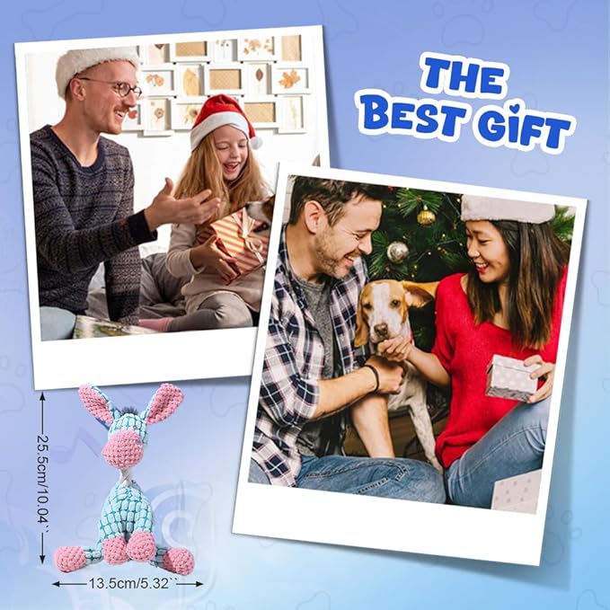 2025 New Dog Toys, Indestructible Plush Dog Toy, Dogs Toys for Aggressive Chewers, Dogs Squeaky Chew Toy for Indoor Pups Teething (Orange+Blue)