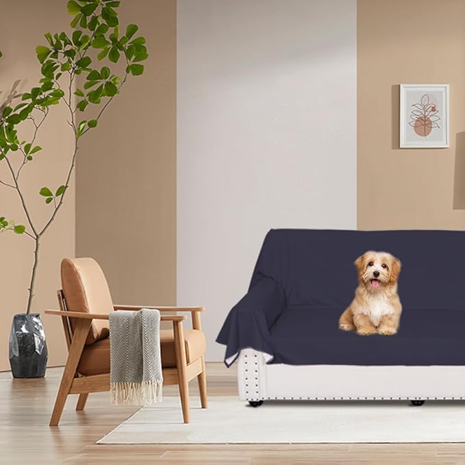 DUJUIKE Waterproof Bed Cover for Dog and Cats,Pet Hair Resistant Bed Sheet Cover, Protective Bed Liner Cover with 100% Waterproof Breathable Thin Fabric (Queen 78 * 90 inch, Navy Blue)