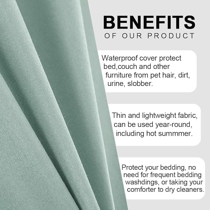 DUJUIKE Waterproof Bed Cover for Dog and Cats,Pet Hair Resistant Bed Sheet Cover, Protective Bed Liner Cover with 100% Waterproof Breathable Thin Fabric (Green, Queen 78 * 90 inch)