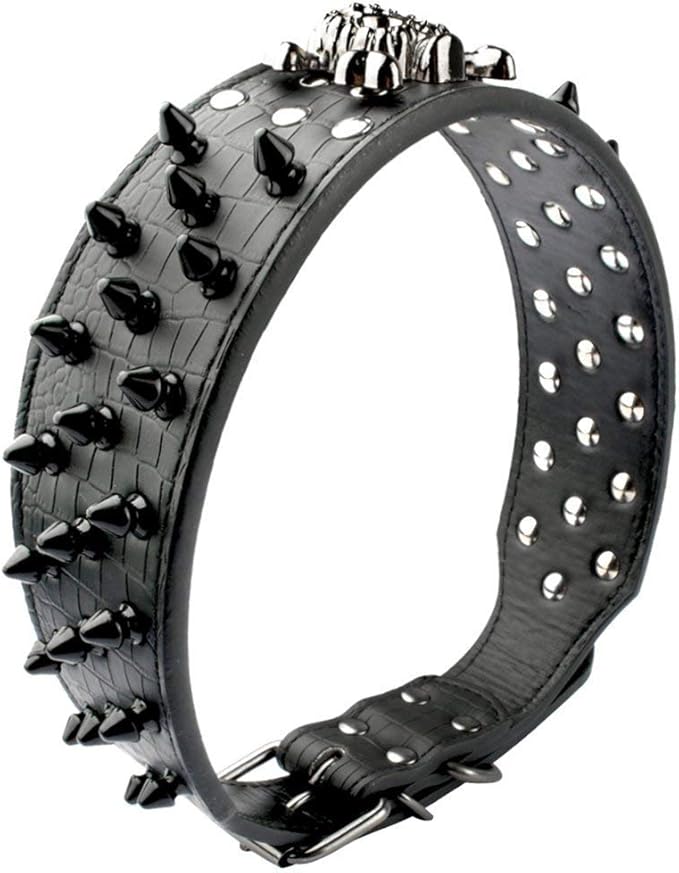 Serijoars Spiked Studded Dog Collar, PU Leather Dog Collar, Adjustable Pet Collars for Medium or Large Breed Pet (M, Leopard2)