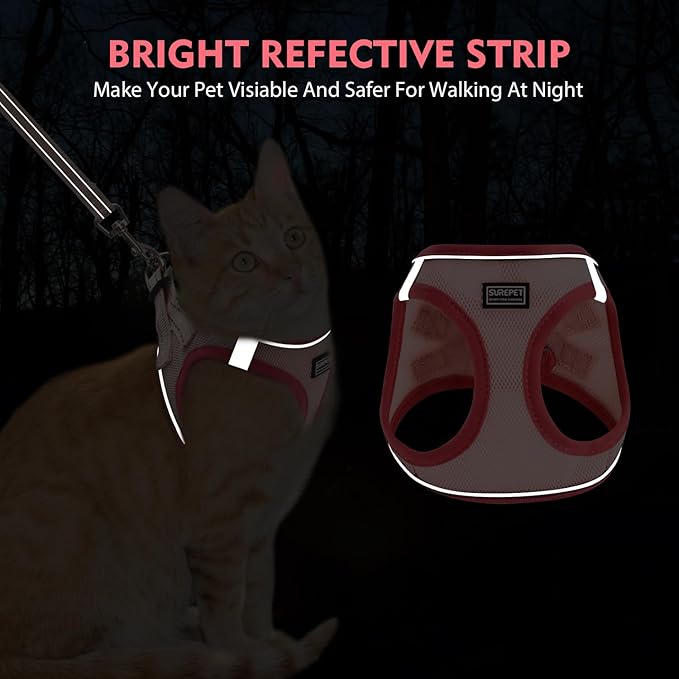 Cat Harness and Leash Set, Soft and Breathable Vest with Reflective Strip, Escape Proof Kitten Harness, Easy to Wear for Cats Walking and Traveling (Black, S)