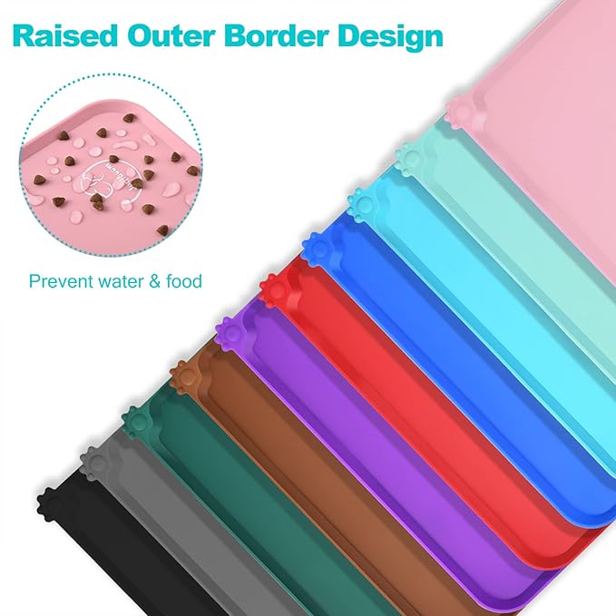 Silicone Waterproof Dog Cat Pet Feeding Mats, Non Slip, Easy Clean Pet Dog Cat Bowl Mats Placemat (24" x 16") Pink