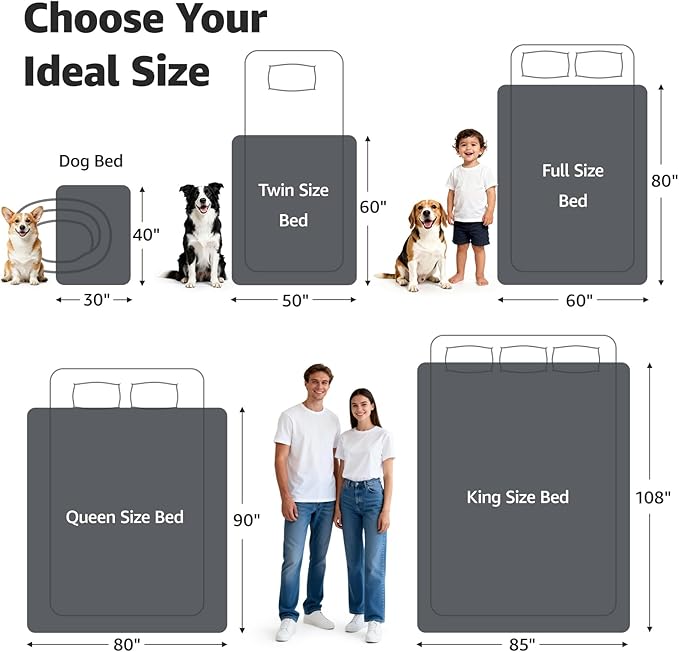 LOOBANI Waterproof Blanket for Bed: Reversible Soft Flannel King Size Bed Blanket 85" x 108", Waterproof Dog Blankets for Large Dogs, Spill-Proof Cover for Furniture Protection, Movie Time, Grey