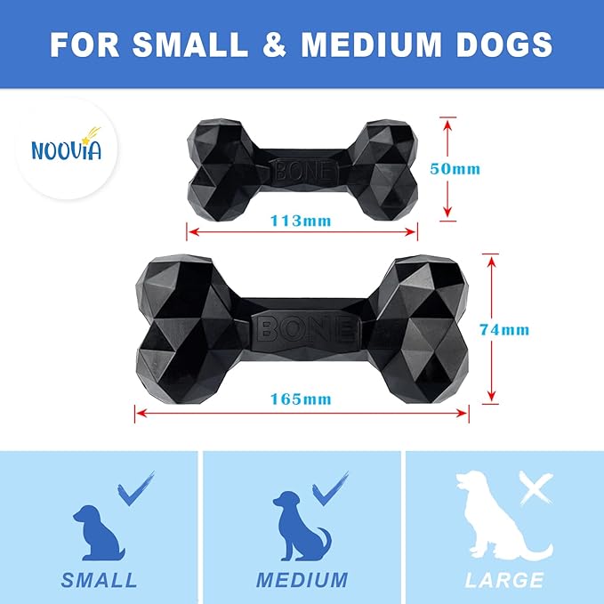 NOOVIA Durable Dog Chew Toy Rubber Bone 100% Natural Bite-Resistant Interactive Pet Toys for Dogs, Diamond Texture Modern Geometric Design (Lake Green, Small)