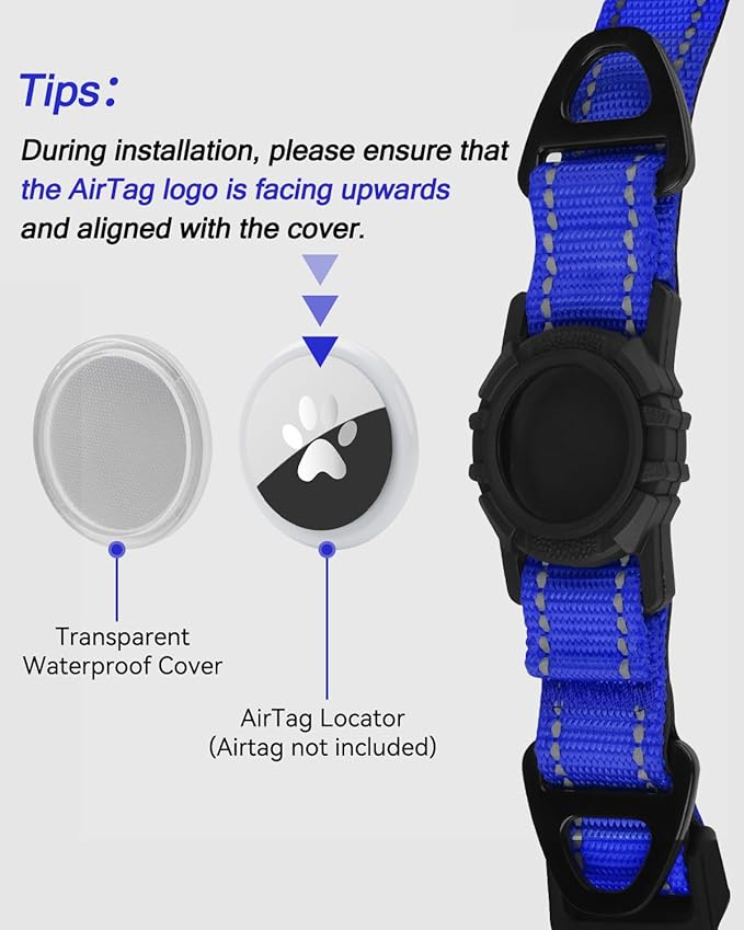 Joytale Airtag Dog Collar, Reflective Pet Collar with Waterproof AirTag Holder, Dual D-Rings, Soft Padded Adjustable for Extra Small and Puppy Dogs, Navy Blue, XS