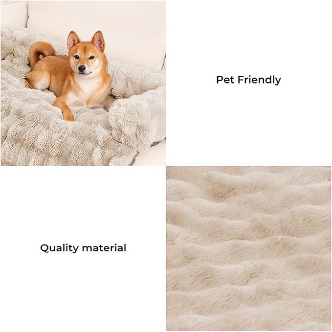 FUNNY FUZZY Pet Fluffy Plush Calming Dog Couch Bed Sofa Protector Washable Pets Mat for Large Medium Small Dogs and Cats (Coffee, 47"×33.5"×6")