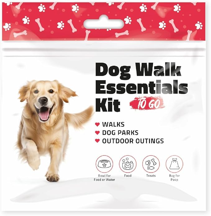 pH Advantage Dog Walking Essentials Kit – Includes Poop Bags, Disposable Water Bowl, Treats & Food – Travel-Friendly Pack Perfect for Walks, Hiking & Unexpected Emergencies - Red Style (50)