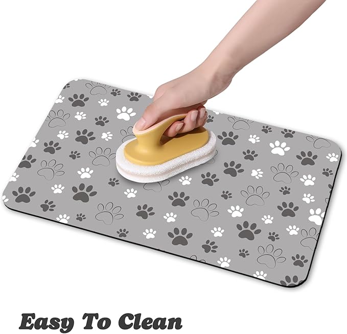 Dog Food Mat, Absorbent Water Bowl Mats Cat Pet Feeding Placemats Light Gray 24 * 32 inch