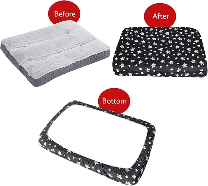Waterproof Dog Bed Covers Replacement Washable Pet Hair Easy to Remove, Noiseless Quilted Puppy Pet Bed Cover Lovely Black Star Print 20x30 Inches, for Dog/Cat, Cover Only
