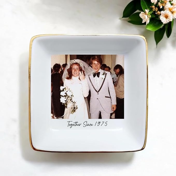 Custom Photo Ring Dish, Personalized Picture Trinket Tray, Wedding Anniversary Keepsake Jewelry Dish, Valentines Gift for Her Him Wife Husband Parents Grandparents