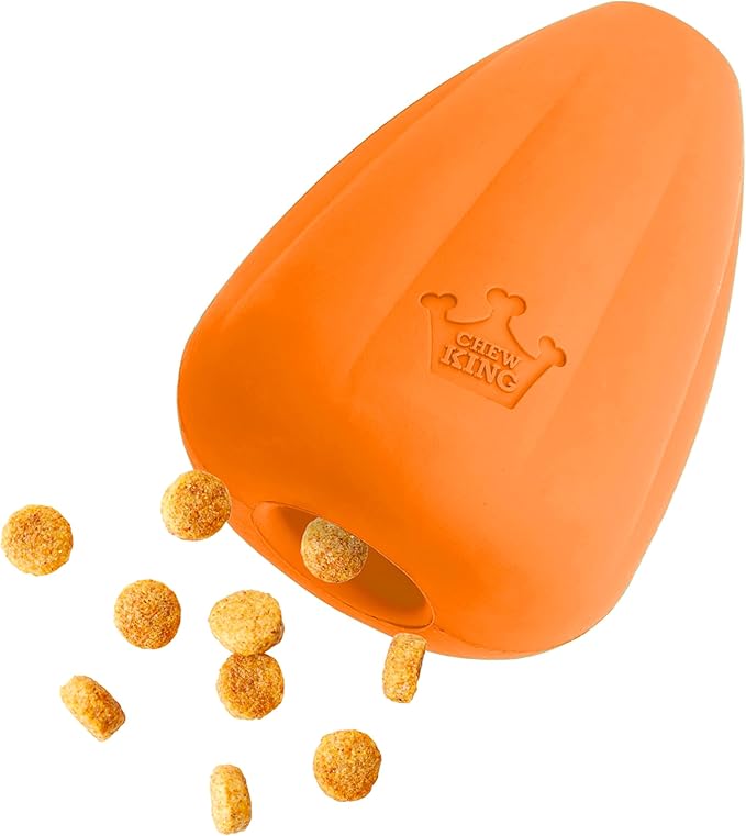 Chew King by Mammoth Premium Treat Dog Toy, Extremely Durable Natural Rubber Toy, Bacon Flavored Dog Treater, Large - Orange