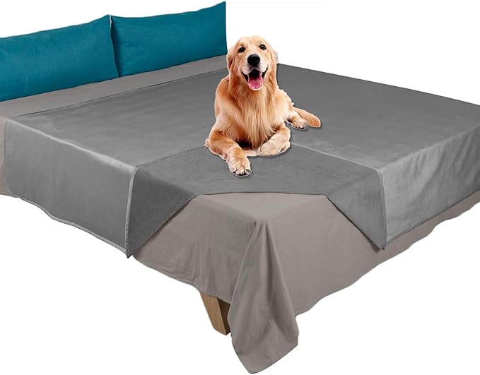 Ameritex Pet Bed Blanket Reversible 100% Waterproof Velvet Super Soft for Sofa and Bed (82x82 Inches, Light Grey+Grey)