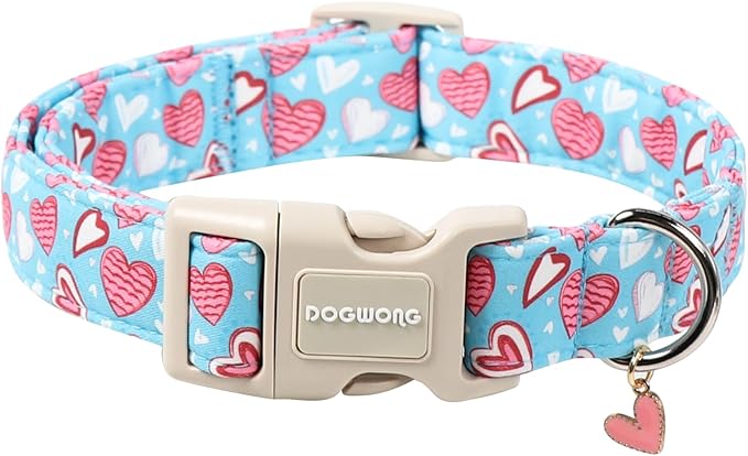 DOGWONG Blue Heart Dog Collar, Cute Valentine Collar, Valentine's Day Dog Collar with Strong Plastic Buckle for Small Medium Large Dogs,S