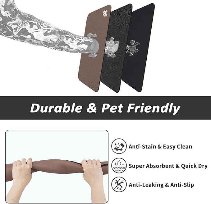 Dog Food Mat - Absorbent Cat Mat for Food and Water, No Stains Pet Feeding Bowl Mat, Easy to Clean Pet Placemats, Quick Dry Dog Water Dispenser Mat for Messy Drinkers | Paw Brown 24"x36"