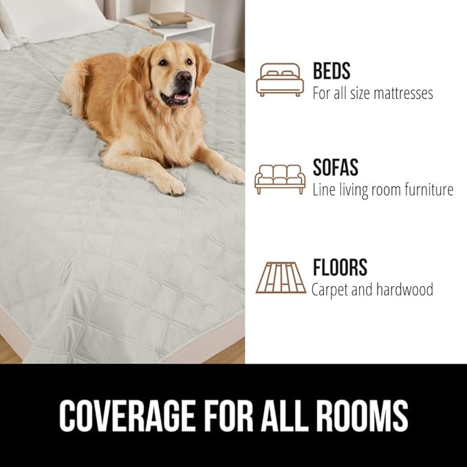 GORILLA GRIP Waterproof Bed Cover for Dogs, 102x82, Gripped Slip Resistant Backing, Leak Proof Washable Dog Blanket Covers Sofa, Couch, Sectional, Crate, Car, RV Seats Pet Puppy Essentials Light Taupe