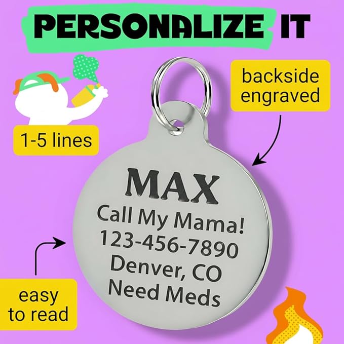 Bad Tags Personalized Dog and Cat ID Tags in 25+ Designs and 2 Sizes - 5 Lines of Custom Engraved Text - Funny Cute Personalized Pet Tags (Fueled by Chaos, Large (1.25 inch))