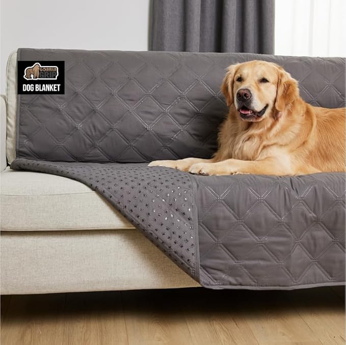 GORILLA GRIP Waterproof Bed Cover for Dogs, 82x68, Gripped Slip Resistant Backing, Leak Proof Washable Dog Blanket Covers Sofa, Couch, Sectional, Crate, Car, RV Seats, Pet Puppy Essentials, Charcoal