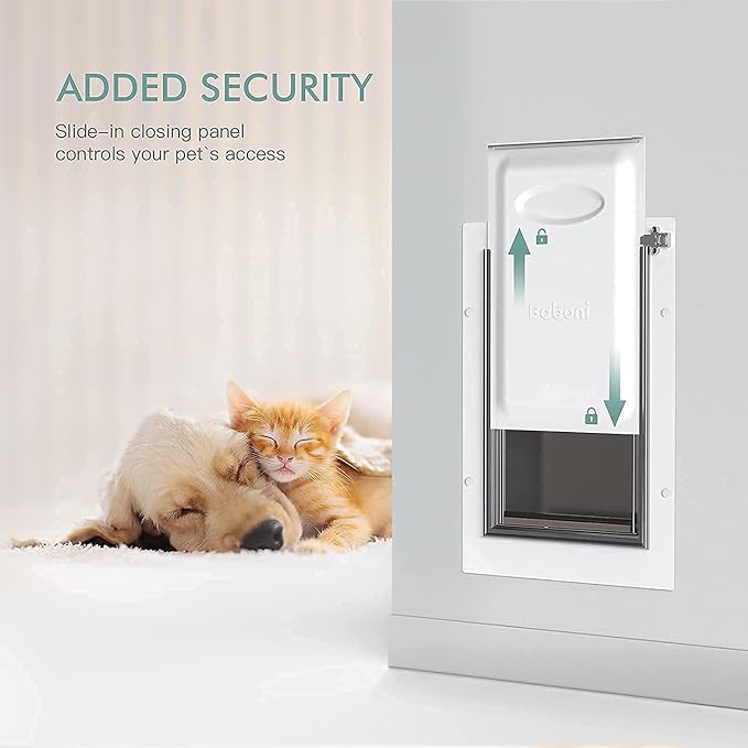 Baboni Pet Door for Wall,3-Flap,Steel Frame and Telescoping Tunnel, Aluminum Lock, Double Flap Dog Door and Cat Door, Strong and Durable (Pets Up to 100 Lb) -Large